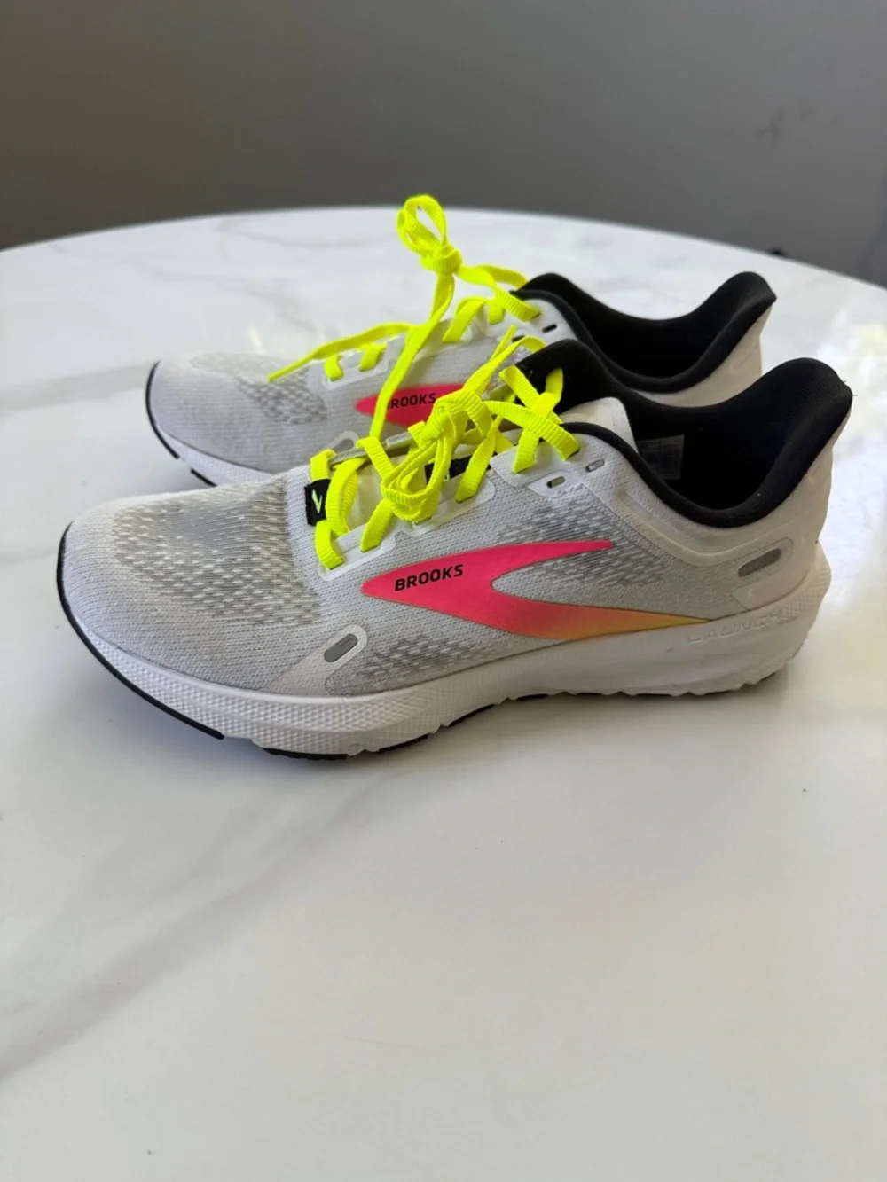 Brooks Kids Sneakers - White with Neon Yellow Laces and Pink Accent